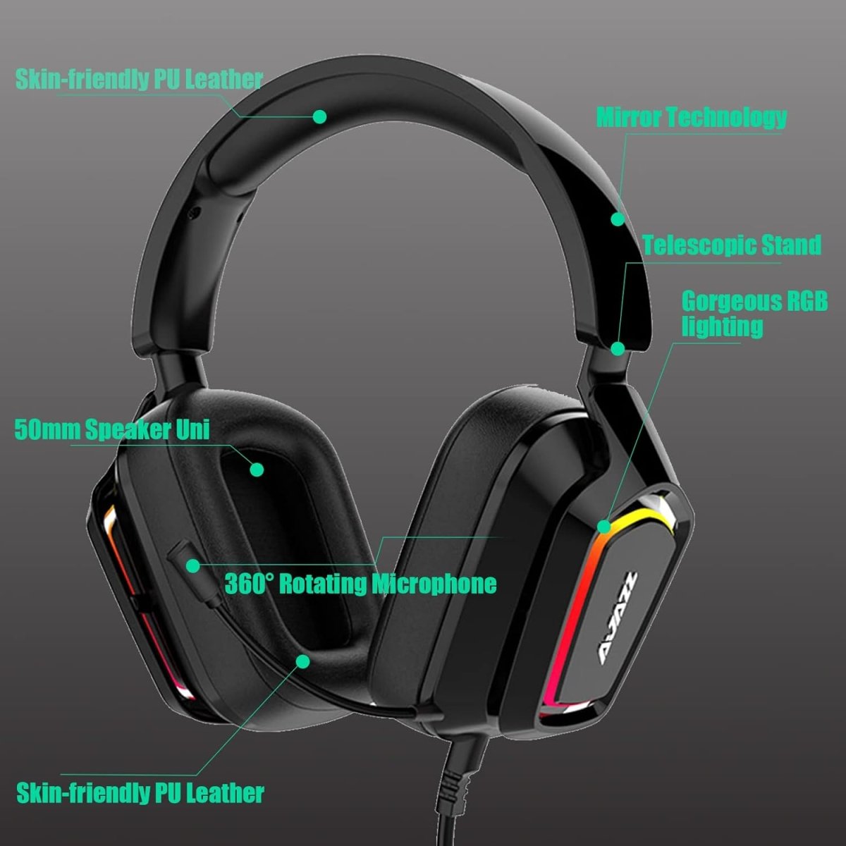 Ajazz AX368 Black USB Gaming Headset With Noise Canceling Mic RGB - I Gaming Computer | Australia Wide Shipping | Buy now, Pay Later with Afterpay, Klarna, Zip, Latitude & Paypal