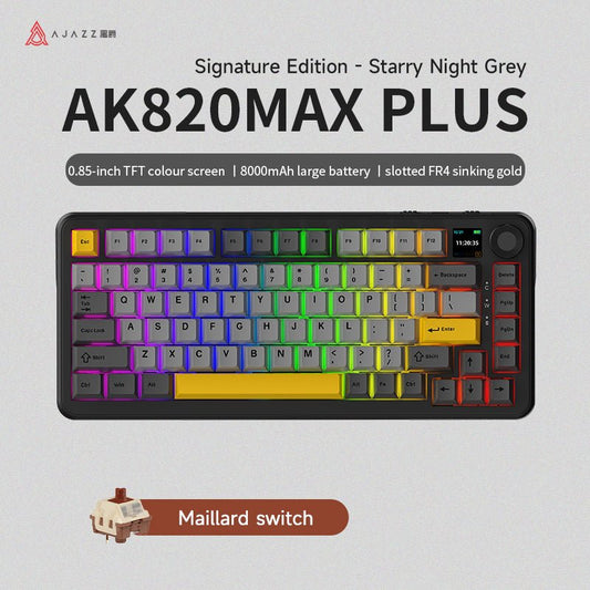 Ajazz AK820 Max Plus Black - Gray - Yellow Mechanical keyboard With Screen RGB Wired&Wireless (Maillard switch) - I Gaming Computer | Australia Wide Shipping | Buy now, Pay Later with Afterpay, Klarna, Zip, Latitude & Paypal