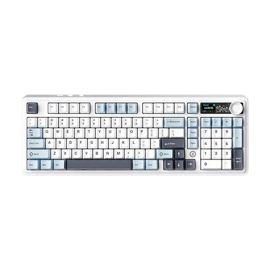 Ajazz AK980 Silent Blue - White - Blue Mechanical keyboard With Screen RGB Wired&Wireless (Mute switch) - I Gaming Computer | Australia Wide Shipping | Buy now, Pay Later with Afterpay, Klarna, Zip, Latitude & Paypal