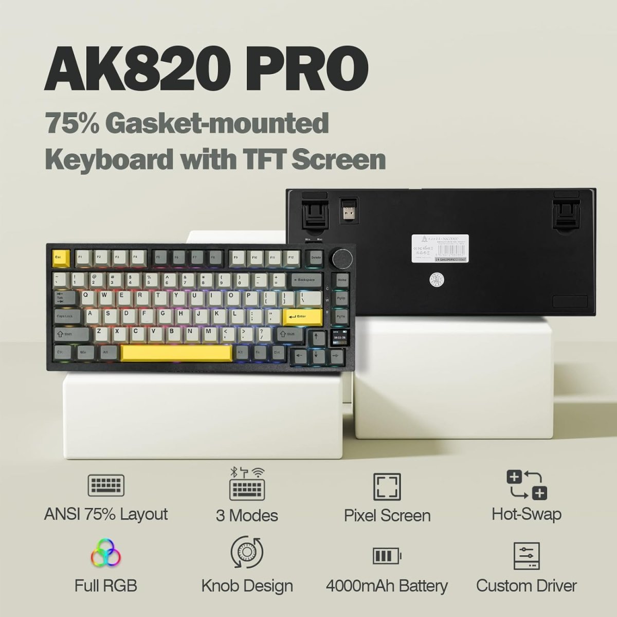 Ajazz AK820Pro Gray Mechanical keyboard RGB Wired&Wireless(Gift switch) - I Gaming Computer | Australia Wide Shipping | Buy now, Pay Later with Afterpay, Klarna, Zip, Latitude & Paypal