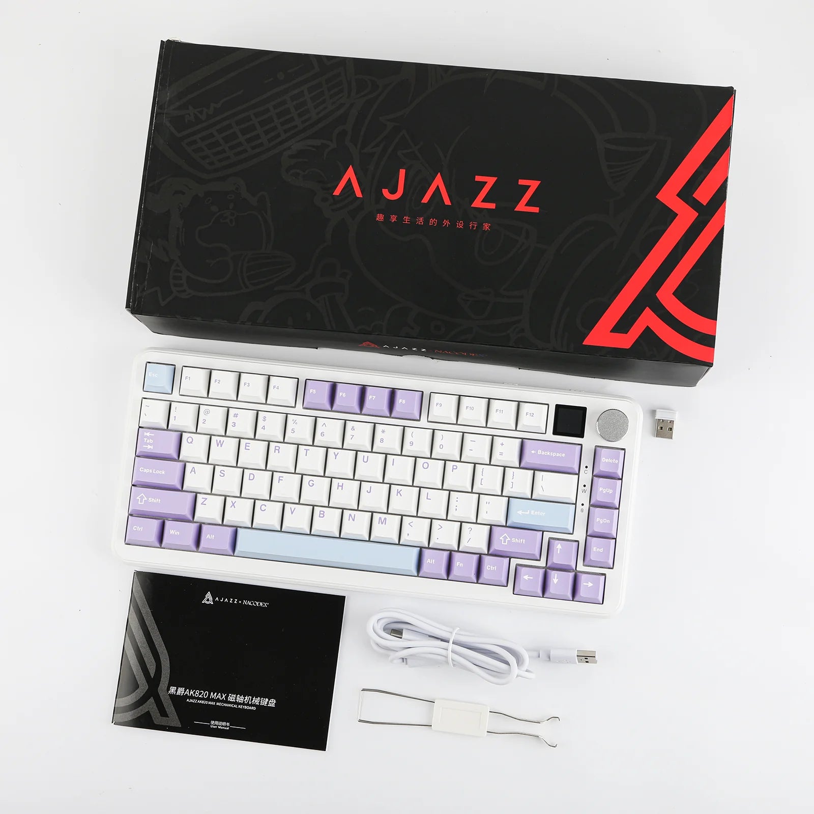 Ajazz AK820 MAX Purple - White - Blue Magneti c keyboard RGB With Screen Wired&Wireless(Magnetic switch) - I Gaming Computer | Australia Wide Shipping | Buy now, Pay Later with Afterpay, Klarna, Zip, Latitude & Paypal