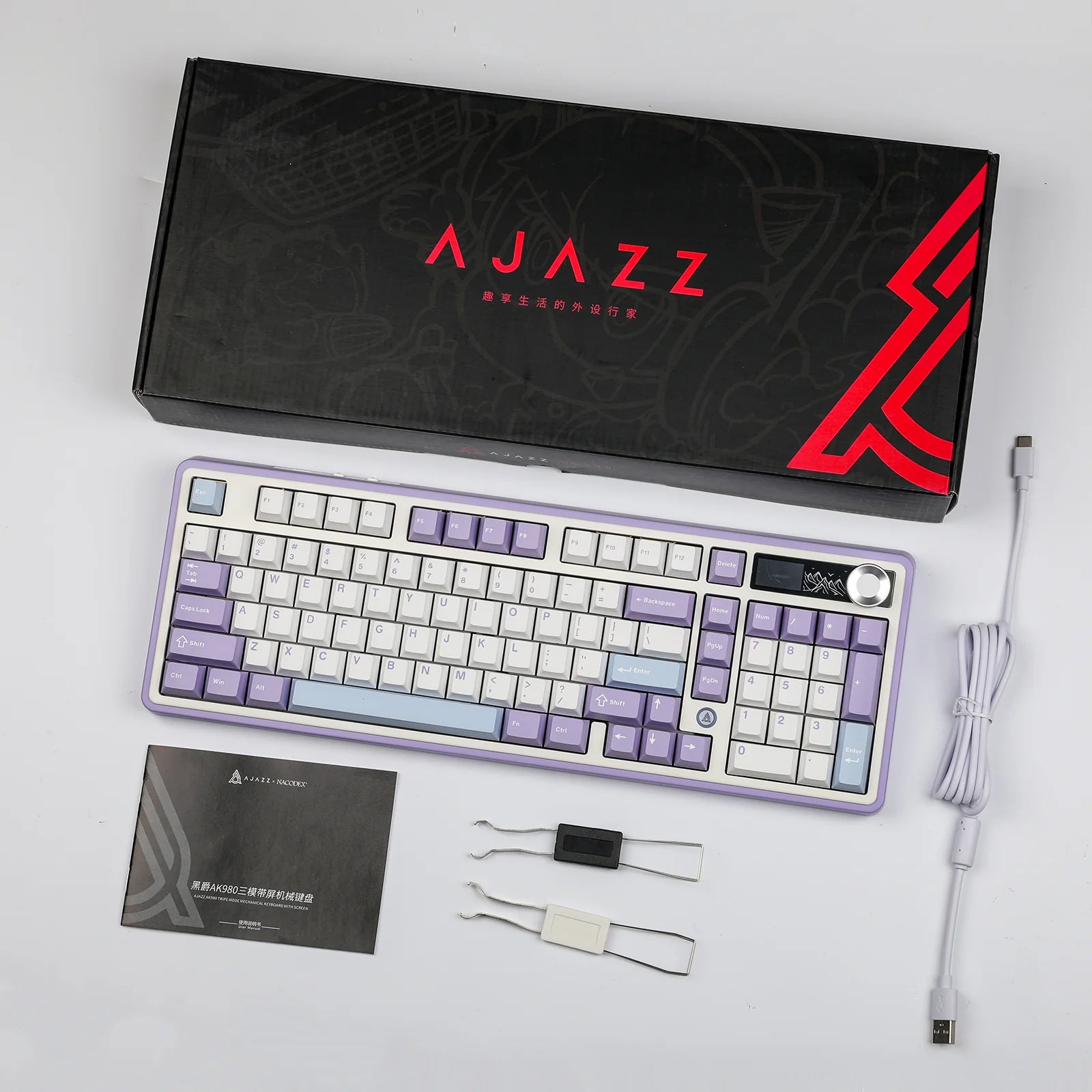 Ajazz AK980 Purple - White - Blue Mechanical keyboard With Screen RGB Wired&Wireless (Maillard switch) - I Gaming Computer | Australia Wide Shipping | Buy now, Pay Later with Afterpay, Klarna, Zip, Latitude & Paypal