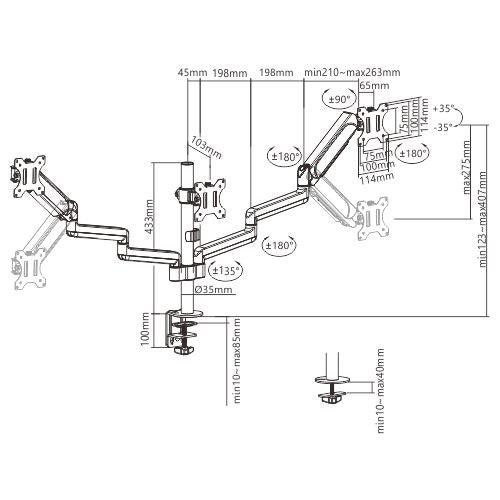 Brateck Triple Monitors Pole - Mounted Gas Spring Monitor Arm Fit Most 17" - 27" Monitors Up to 7kg per screen VESA 75x75/100x100 - I Gaming Computer | Australia Wide Shipping | Buy now, Pay Later with Afterpay, Klarna, Zip, Latitude & Paypal