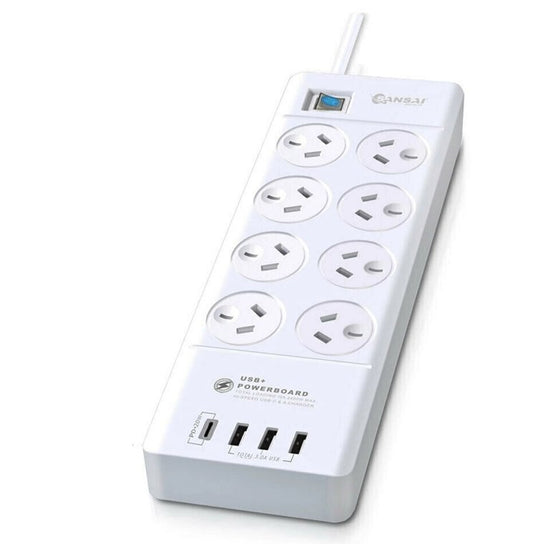 Sansai 8 Outlet 3*USB - A & 1*USB - C Powerboard Master On/Off switch Surge and overload protected 1M 20W 220 - 240V 10A IV Retail box - I Gaming Computer | Australia Wide Shipping | Buy now, Pay Later with Afterpay, Klarna, Zip, Latitude & Paypal