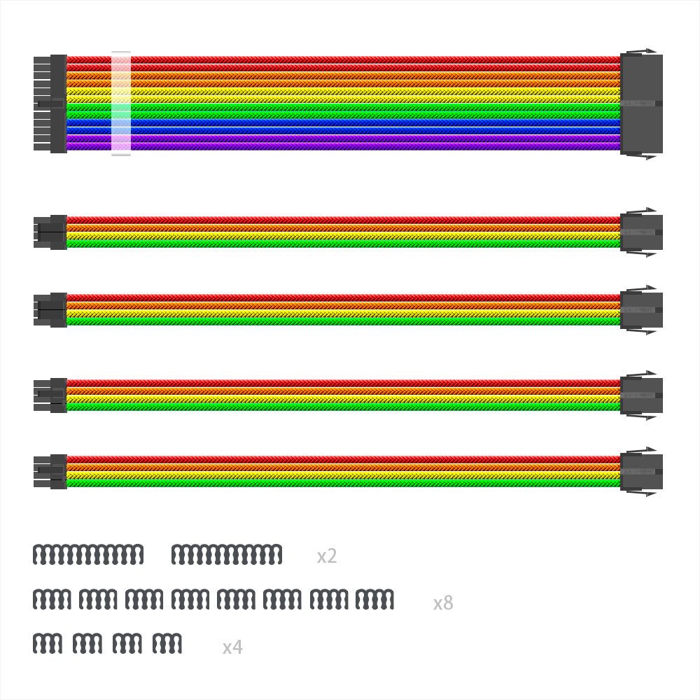 1ST Player Rainbow PSU Extension Cables: 1*24Pin + 2*(4+4)Pin + 2*(2+6)Pin - I Gaming Computer | Australia Wide Shipping | Buy now, Pay Later with Afterpay, Klarna, Zip, Latitude & Paypal