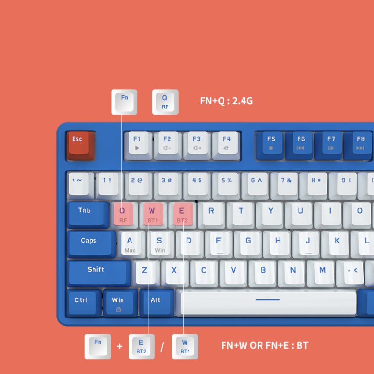 Ajazz AK871 Blue and White Mechanical keyboard RGB (Red switch) - I Gaming Computer | Australia Wide Shipping | Buy now, Pay Later with Afterpay, Klarna, Zip, Latitude & Paypal