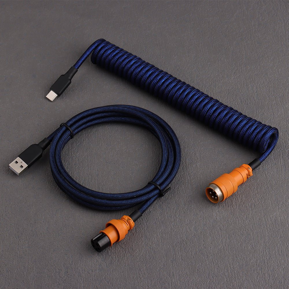Navy Amber Custom Mechanical Coiled Cable GX16 - I Gaming Computer | Australia Wide Shipping | Buy now, Pay Later with Afterpay, Klarna, Zip, Latitude & Paypal